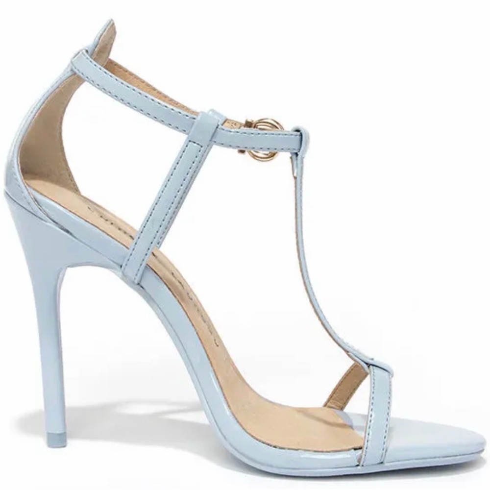 Leo Cashmere Blue Patent T Strap Dress Sandals